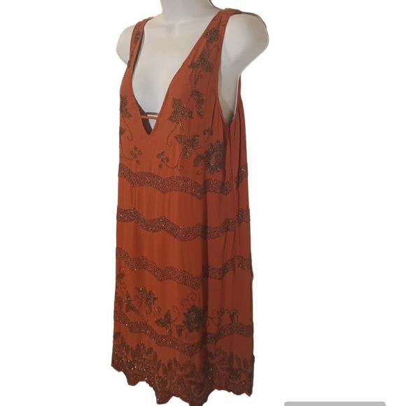 Free People Red Bali Mad Love embellished beaded boho mini dress size S - Picture 3 of 12